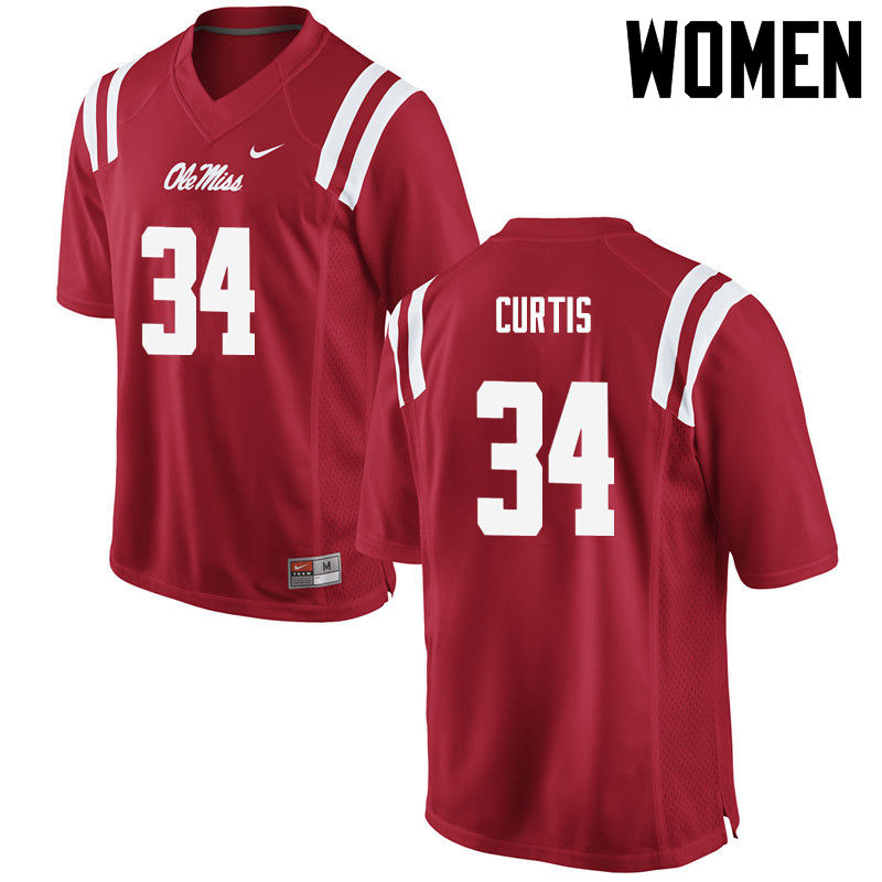 Women Ole Miss Rebels #34 Shawn Curtis College Football Jerseys-Red